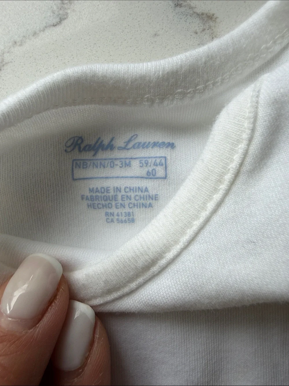 Ralph Lauren White Baby Romper with Light Blue Print